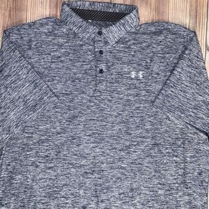 Under Armour Heat Gear Golf Polo Shirt Mens 2XL Navy Heather Loose Logo